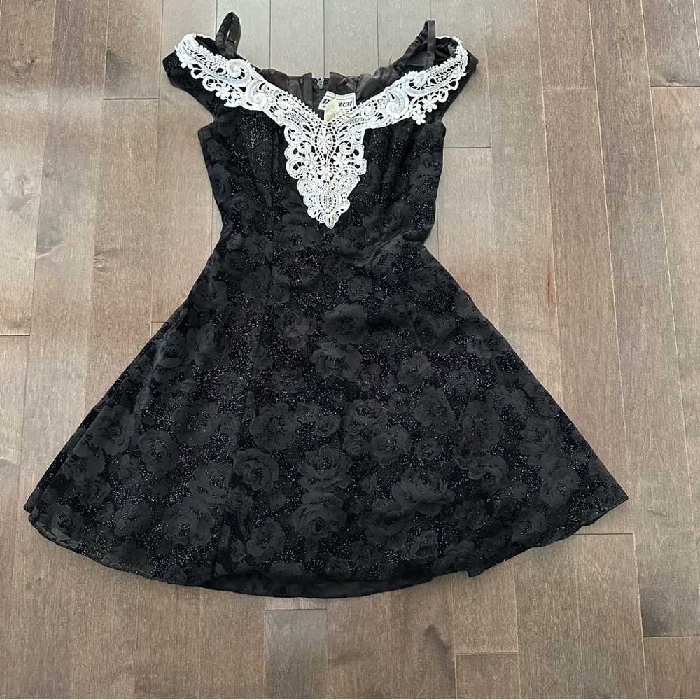 Vintage 90's Zum Zum Floral Velvet Burnout‎ Dress Whimsigoth Lace Sparkle 5/6